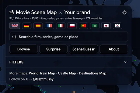 The Movie Scene Map panel with Your brand written beside the map's name