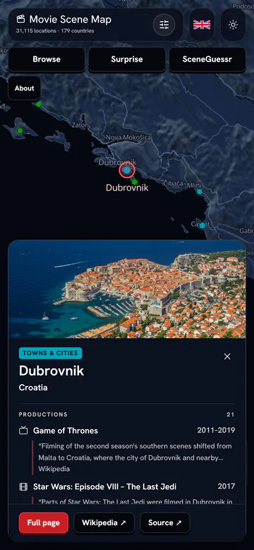 The same Dubrovnik card on an iPhone